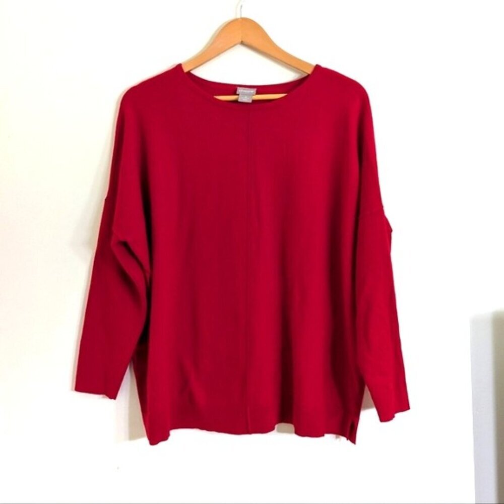 Chico's Red Boxy‎ Oversized Sweater with Round Neckline Size 3 (=XL)
